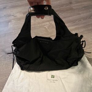 kate spade Black Nylon Shoulder Bag with Leather-Trim Handle and Side Ties